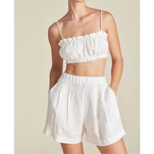 Trovata Birds of Paradis Everett Linen Pull-on Short in Ivory Linen Size L